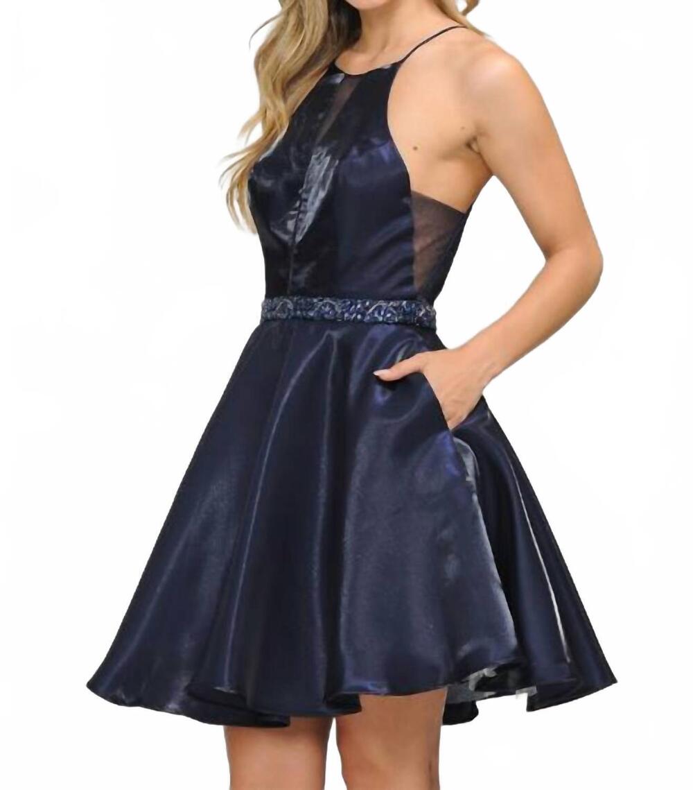 NEW POLY USA halter shimmer cocktail dress in navy